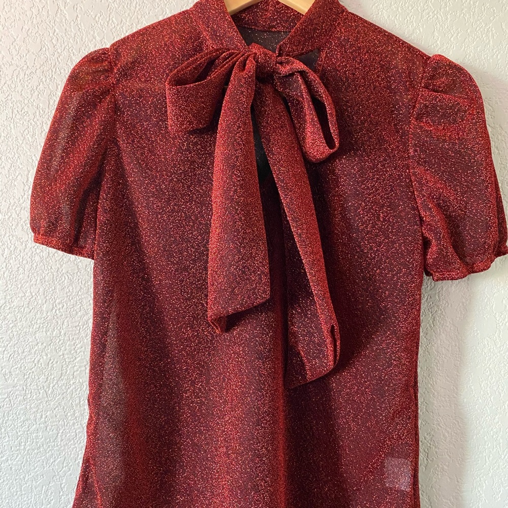 Red Sparkly Sheer Blouse